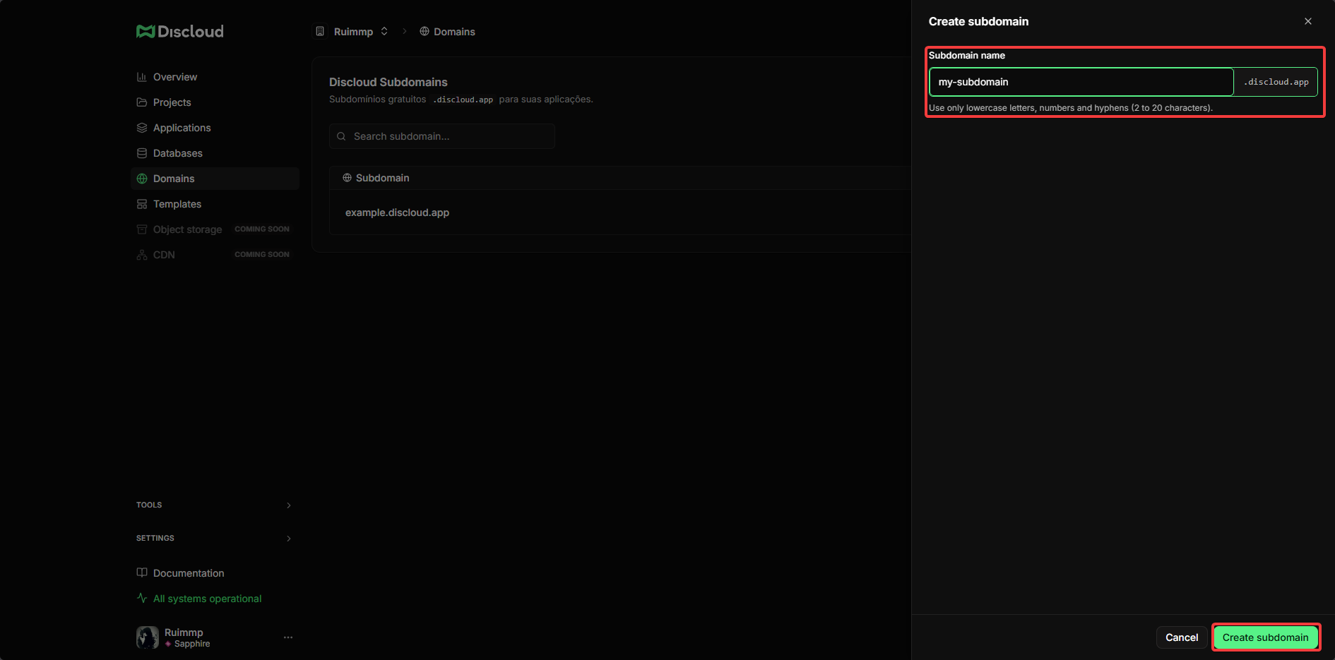 Add Subdomain button